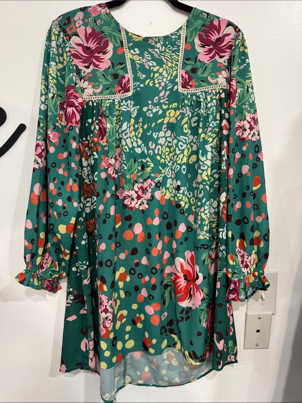 Umgee Emerald Green Floral Long Sleeve Tunic Dress